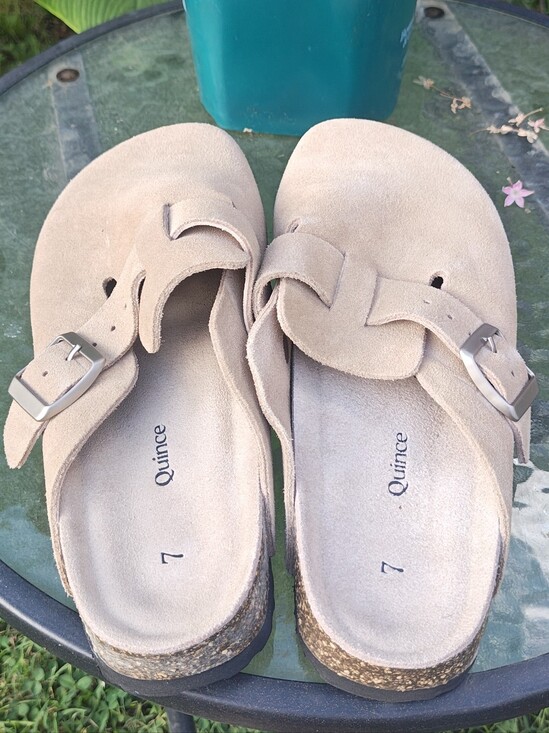 Quince Shoes - Quince Beige Suede Slip-On Clogs with Buckle